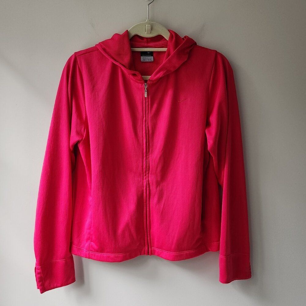NIKE Pink Waffle Knit Hoodie | Sphere Dry | Long Sleeves | Full Zip | Medium